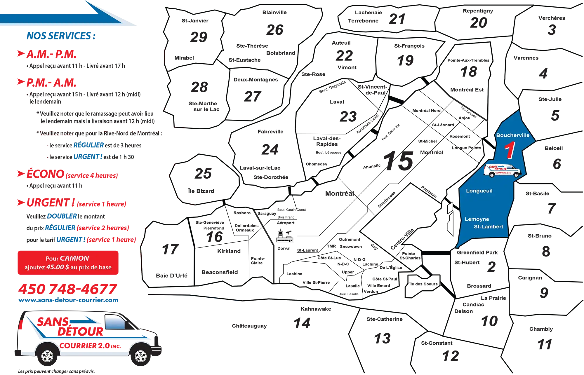 ZONES desservies par Sans Détour Courrier